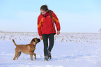 girl and German Boxer