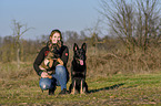 woman with German Shepherds