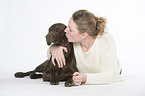 woman and German shorthaired Pointer