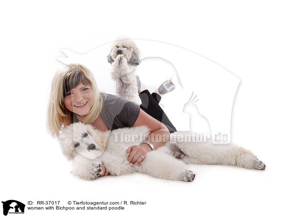 woman with Bichpoo and standard poodle / RR-37017