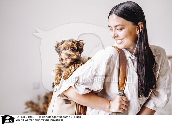 junge Frau mit jungem Havaneser / young woman with young havanese / LR-01089