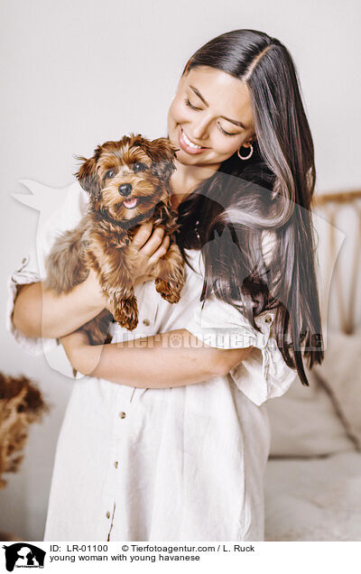 junge Frau mit jungem Havaneser / young woman with young havanese / LR-01100