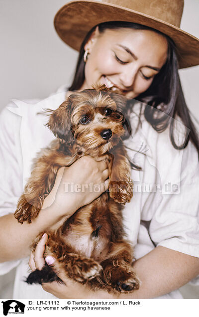 junge Frau mit jungem Havaneser / young woman with young havanese / LR-01113