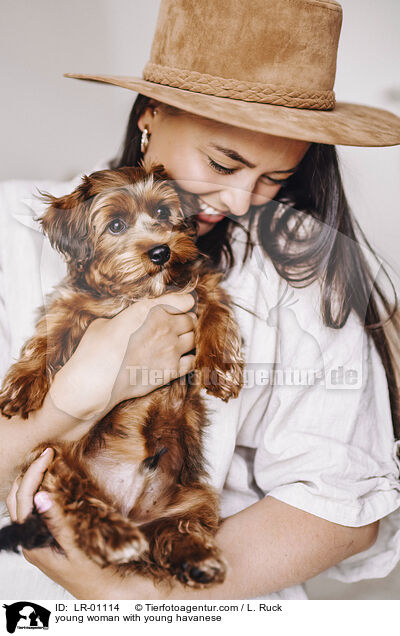 junge Frau mit jungem Havaneser / young woman with young havanese / LR-01114