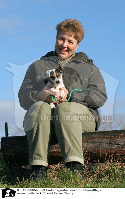 Frau mit Parson Russell Terrier Welpe / woman with Parson Russell Terrier Puppy / SS-20654