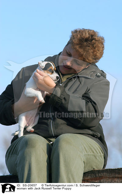 Frau mit Parson Russell Terrier Welpe / woman with Parson Russell Terrier Puppy / SS-20657