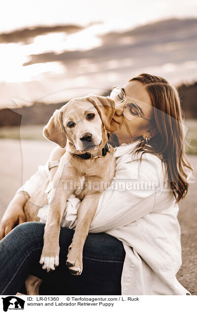 Frau und Labrador Retriever Welpe / woman and Labrador Retriever Puppy / LR-01360