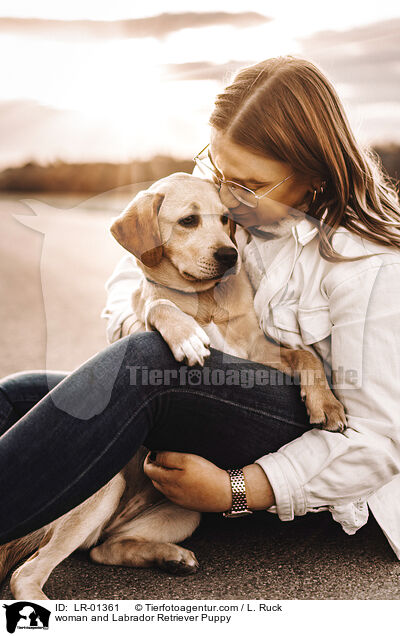 Frau und Labrador Retriever Welpe / woman and Labrador Retriever Puppy / LR-01361