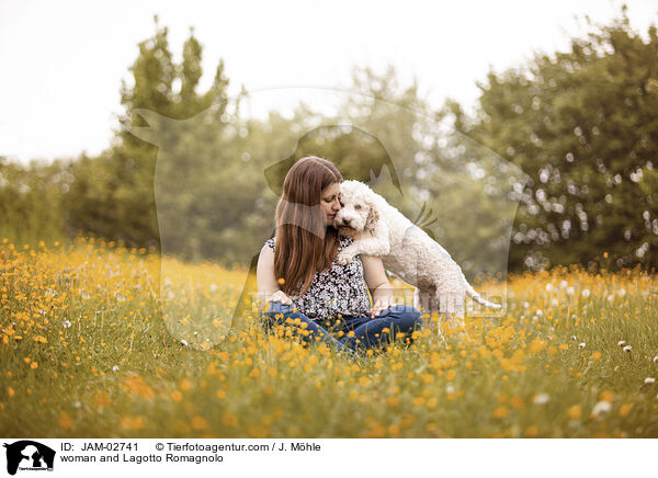 woman and Lagotto Romagnolo / JAM-02741