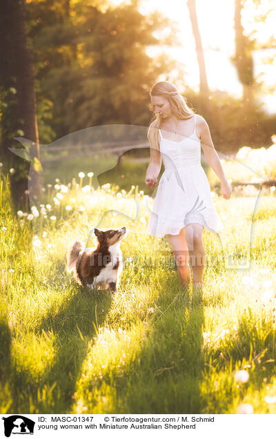 junge Frau mit Miniature Australian Shepherd / young woman with Miniature Australian Shepherd / MASC-01347