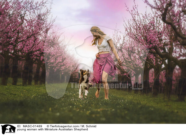 young woman with Miniature Australian Shepherd / MASC-01489