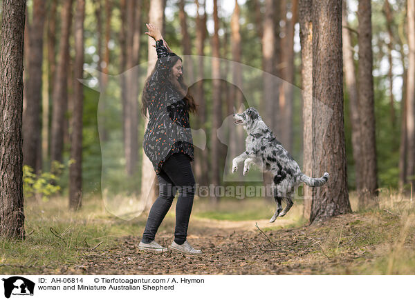 Frau und Miniature Australian Shepherd / woman and Miniature Australian Shepherd / AH-06814