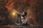 woman with Miniature Australian Shepherd