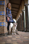 woman with Miniature Australian Shepherd