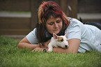 woman with Miniature Bullterrier