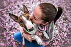 woman with  Miniature Bull Terrier