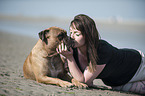 woman and Olde English Bulldog