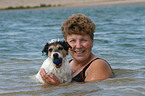 bathing woman with dog