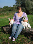 woman with 2 Parson Russell Terrier