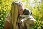 young woman with pug