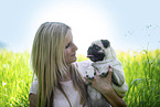 young woman with pug