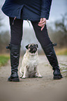 young woman with pug