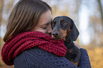 Rabbit Dachshund with woman