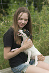 girl and Ratonero Bodeguero Andaluz