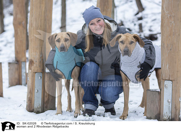 Frau und 2 Rhodesian Ridgebacks / woman and 2 Rhodesian Ridgebacks / SK-02026