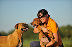 woman and 2 dogs