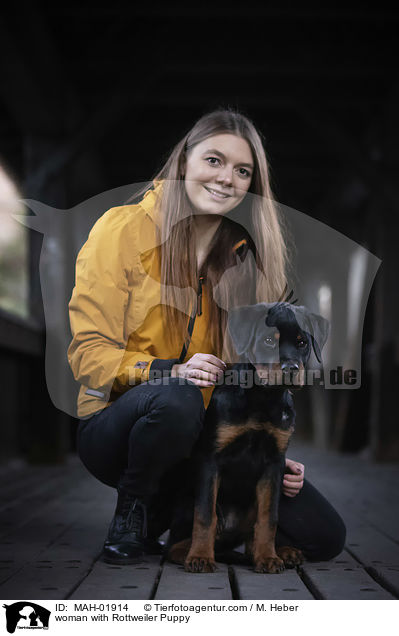 Frau mit Rottweiler Welpe / woman with Rottweiler Puppy / MAH-01914