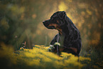 Rottweiler between flowers