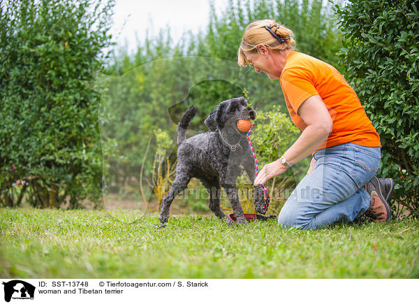 Frau und Tibet-Terrier / woman and Tibetan terrier / SST-13748