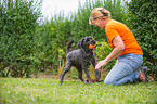 woman and Tibetan terrier