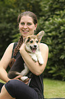 woman with Welsh Corgi Cardigan Puppy