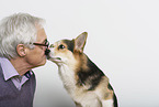 man and Welsh Corgi Pembroke