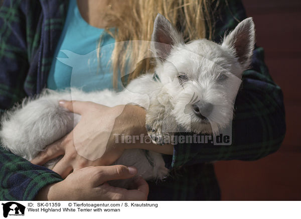 West Highland White Terrier mit Frau / West Highland White Terrier with woman / SK-01359