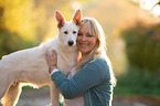 woman with white shepherd