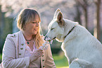 woman with white shepherd