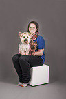 woman with 2 Yorkshire Terrier