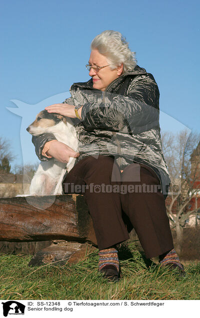 Seniorin streichelt Hund / Senior fondling dog / SS-12348