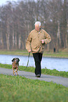 Senior walk with old dog