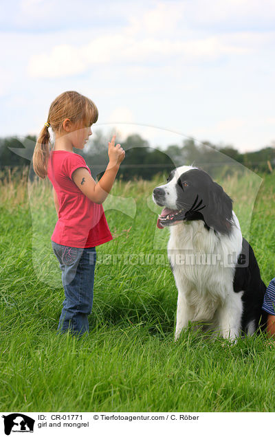 Mdchen und Landseer-Hovavart-Mix / girl and mongrel / CR-01771