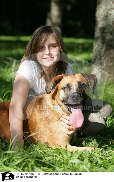 Mdchen und Boxer-Mix / girl and mongrel / DJ-01465