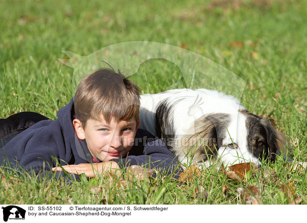 Junge und Kaukasischer-Schferhund-Mischling / boy and Caucasian-Shepherd-Dog-Mongrel / SS-55102