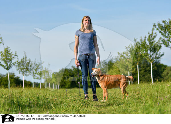 Frau mit Podenco-Mischling / woman with Podenco-Mongrel / YJ-15947