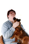 woman with mongrel