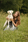 woman with mongrel