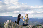 woman and Chinese-Crested-Mongrel