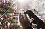 woman and Labrador-Pitbull-Mongel